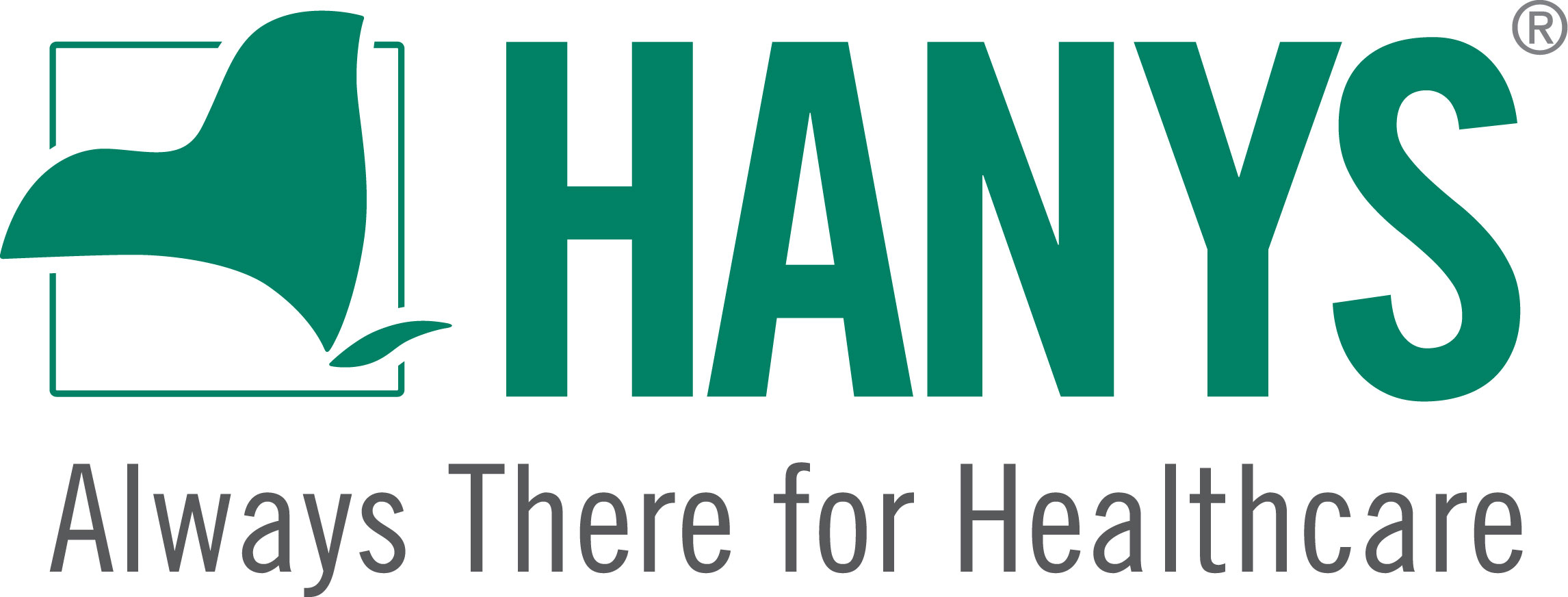 HANYS logo in green Always there for healthcare with outline of New York State