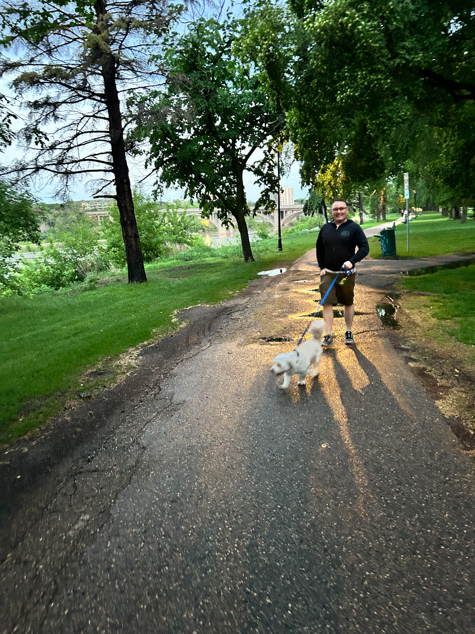 Eric Anderson walking his dog