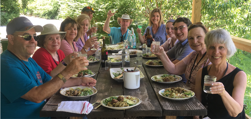 Asheville Farm to Table tour group enjoying lunch together.