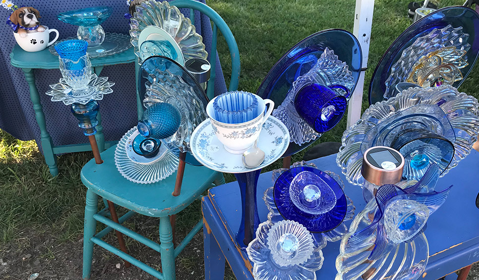 Cedar Lake Farmers Market blue glass art