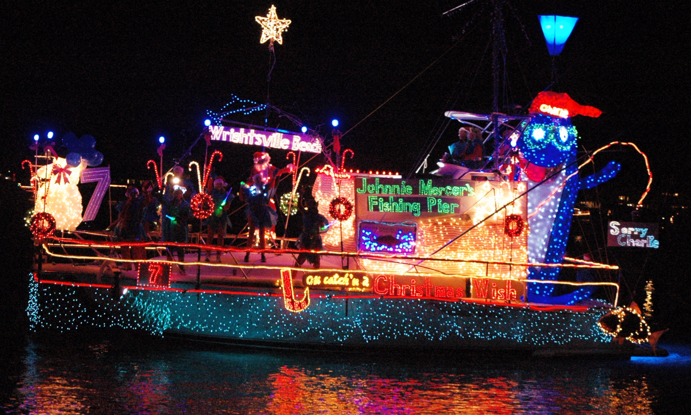 Holiday Flotilla decorated with lights in North Carolina