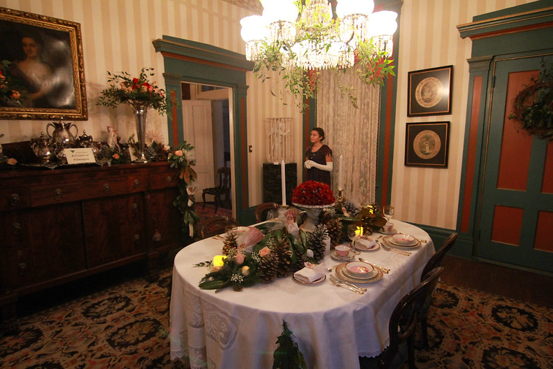 Festive decorated dining roomon Old Wilmington by Candlelight Tour