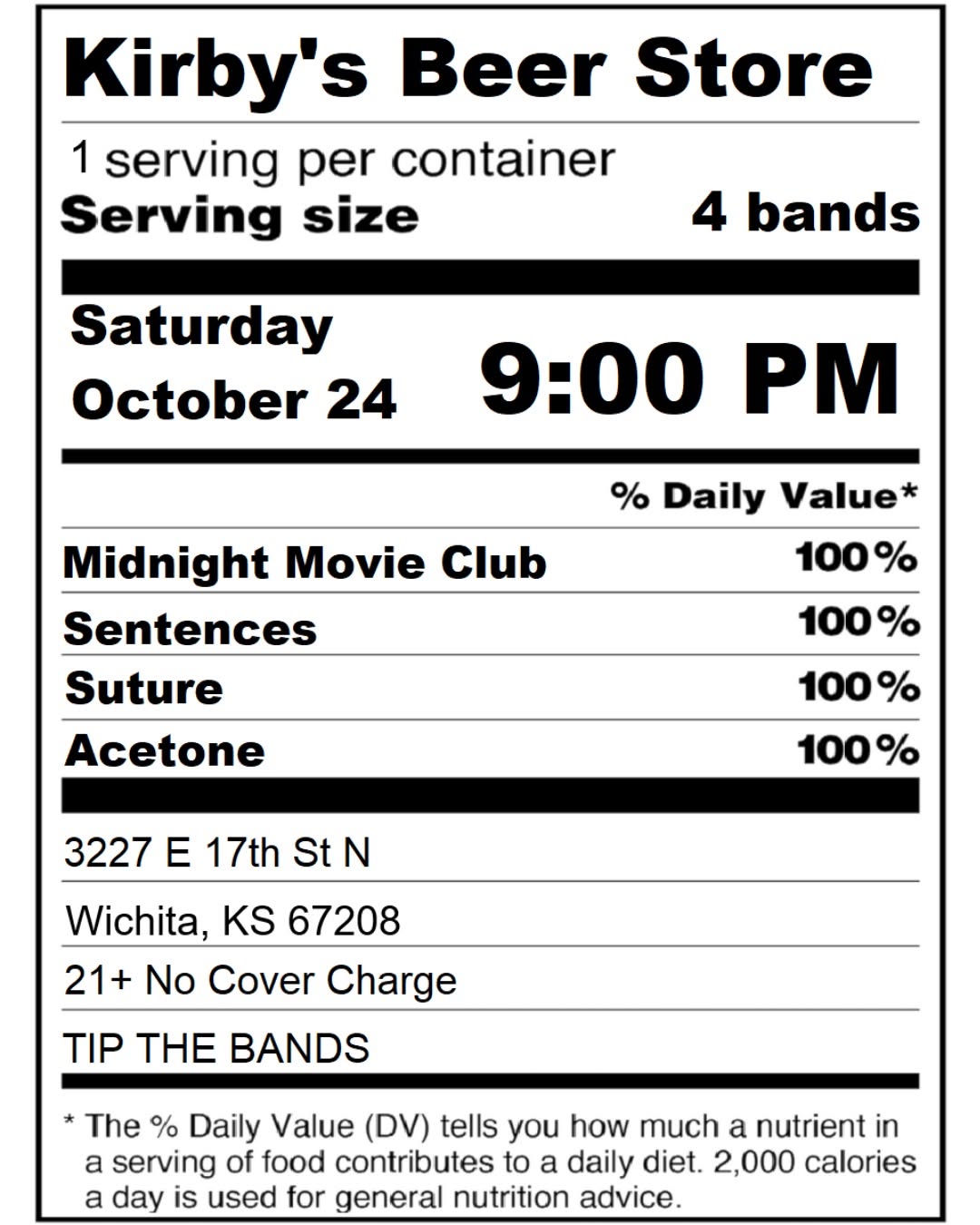 Midnight Movie Club, Sentences, Suture, Acetone