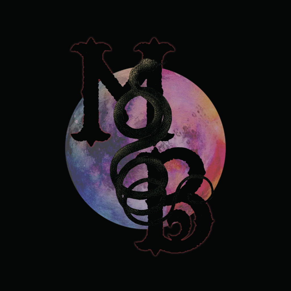 Moon, Serpent and Bone logo silhouetted against a full moon