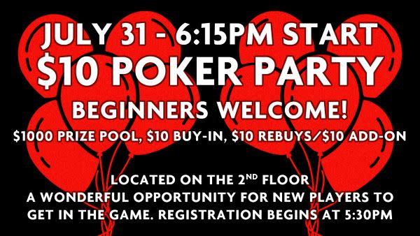 $10 POKER PARTY – WELCOME BEGINNERS JULY 31 photo