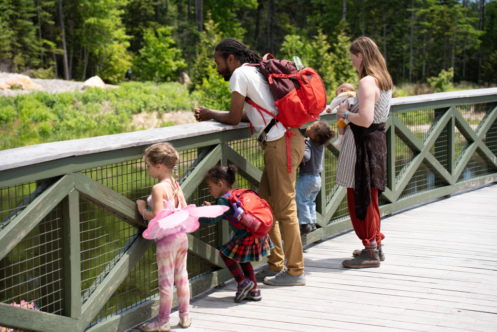 Family on Bridge. Photo Credit: Coastal Maine Botanical Gardens