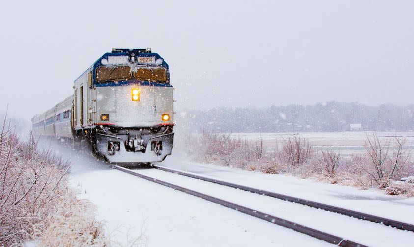 Train in Snow. Photo Credit: Northern New England Passenger Rail Authority