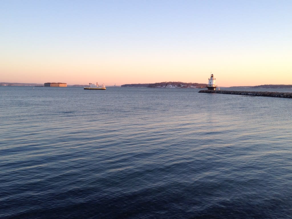 Ferry at Sunset by Lighthouse. Photo Credit: Casco Bay Lines