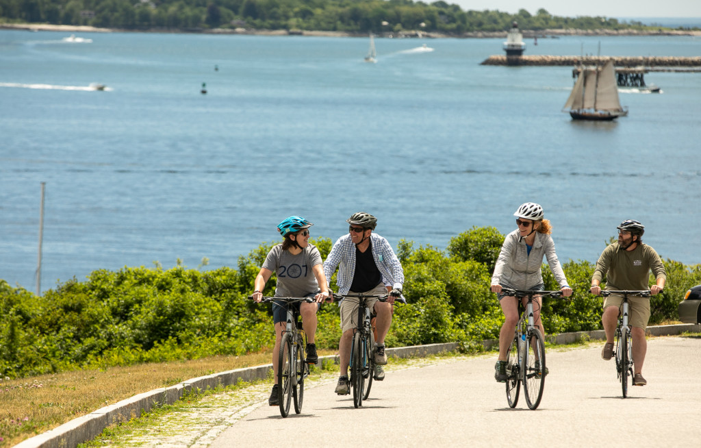 Group Biking by Eastern Prom. Photo Credit: Summer Feet Cycling Adventures