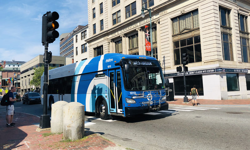 Bus on Congress Street. Photo Credit: Greater Portland METRO