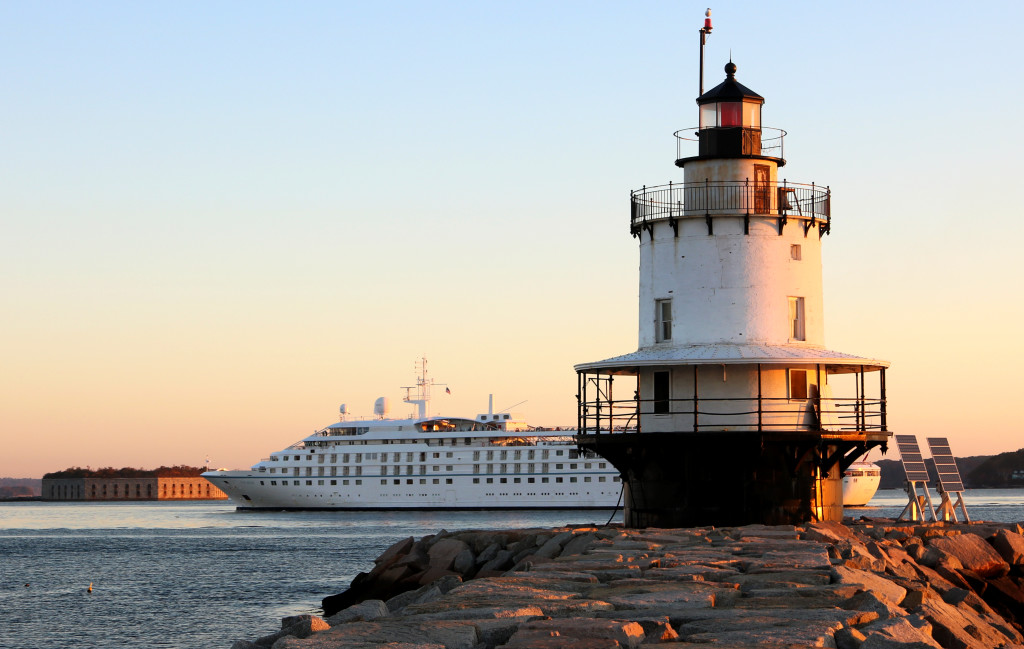 Ship passing Spring Point Ledge Light. Photo Credit: Christina Napoli