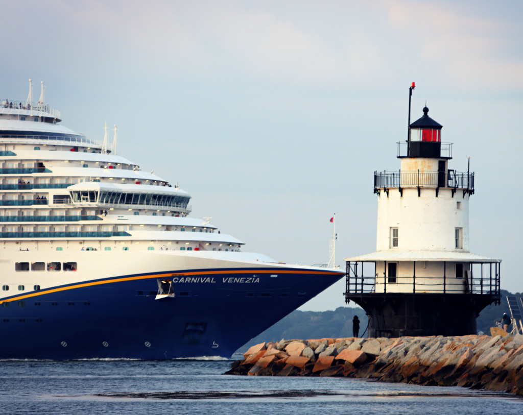 Ship passing Spring Point Ledge Light. Photo Credit: Christina Napoli