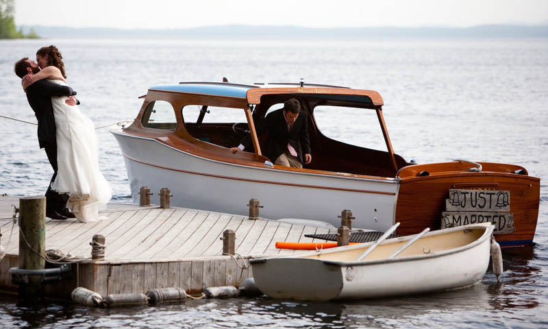 Wedding Couple on Dock. Photo Credit: Migis Lodge on Sebago Lake