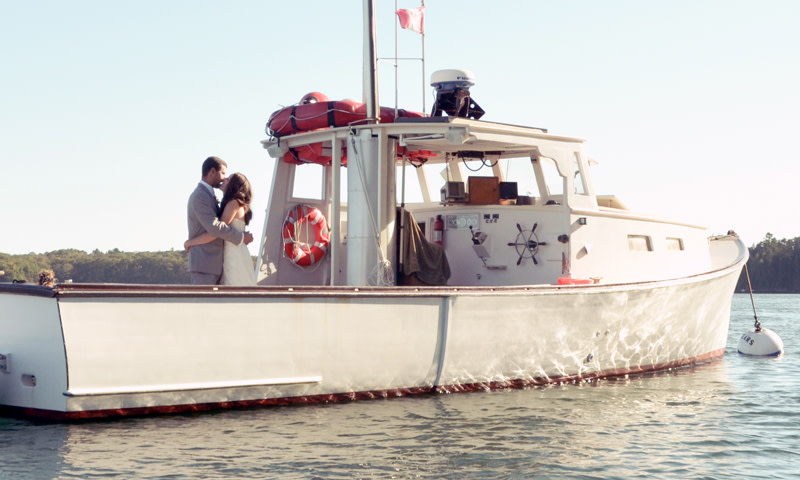 Wedding Couple on Boat. Photo Credit: Casco Bay Custom Charters