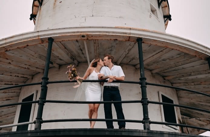 Wedding Couple at Spring Point Ledge Light. Photo Credit: Christina Napoli