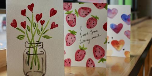 Watercolor Valentine's Day Cards Paint and Sip Nine PIn