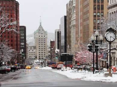 Downtown Albany in snow