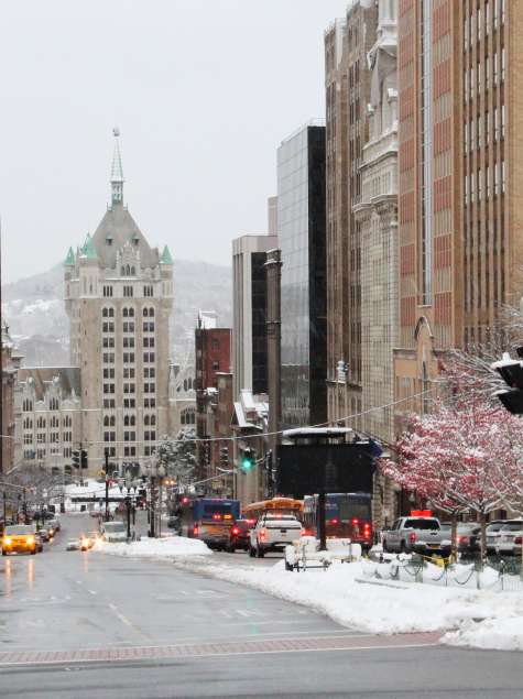 Downtown Albany in snow