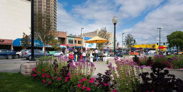 Flowers fill beds and baskets in downtown Anchorage.