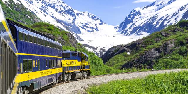 Alaska Railroad train trekking by Bartlett Glacier