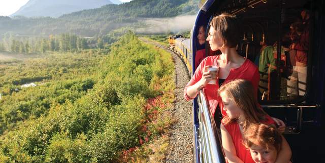 Family travel aboard the Alaska Railroad from Anchorage