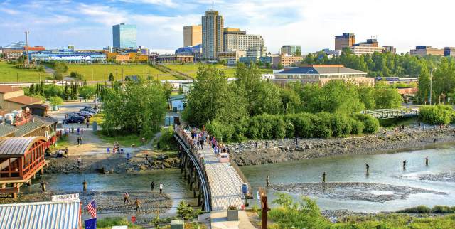 Ship Creek salmon fishing in Anchorage, Alaska