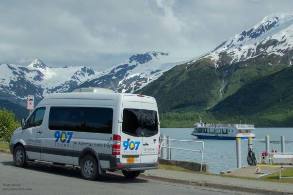 A 907 Tours van parked at Portage Lake.