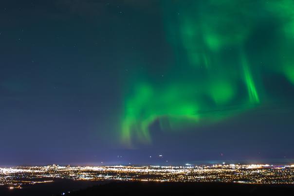 Northern lights viewing over Anchorage, Alaska