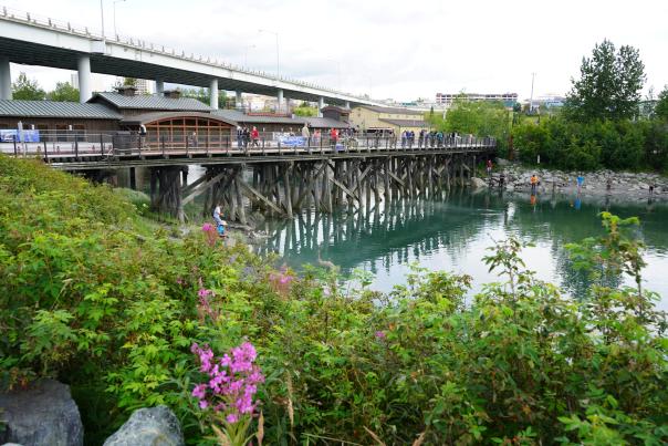 View of Bridge Restaurant at Ship Creek in downtown Anchorage.