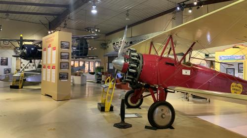 Historic aircraft on display inside the Alaska Aviation Museum in Anchorage, Alaska.