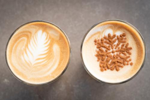 Pair of coffee drinks at Snow City Cafe in Anchorage.