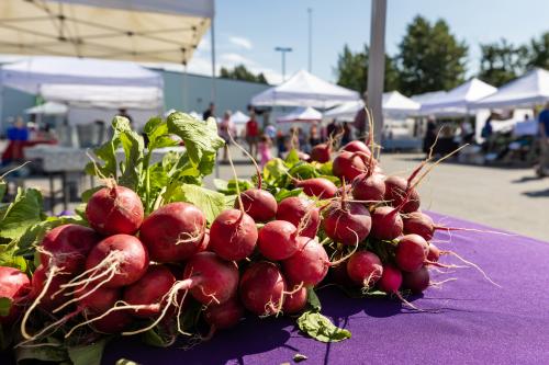 Piles of radishes entice market-goers in South Anchorage. Anchorage is home to dozens of local markets, many operating year-round.