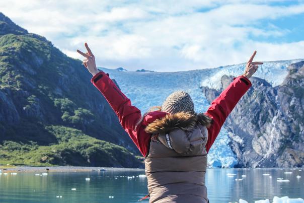 Exploring glacier in Blackstone Bay aboard a day cruise near Whittier, Alaska during summer.