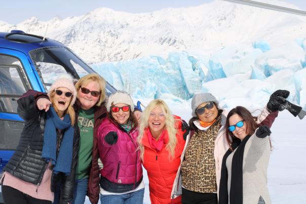 Group of ladies enjoying a glacier helicopter tour
