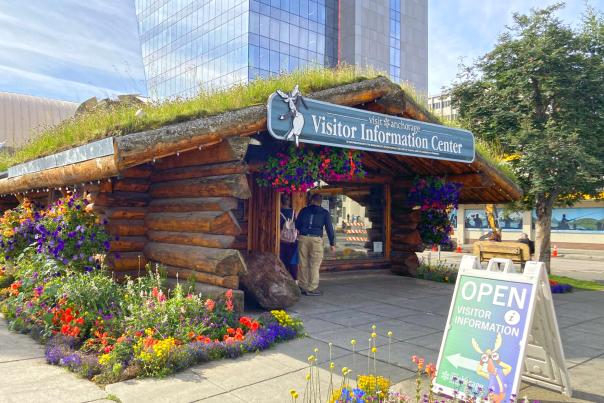 The Log Cabin Visitor Information Center in downtown Anchorage.