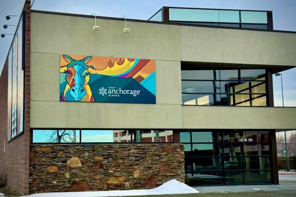 The exterior of Visit Anchorage's office on B Street.