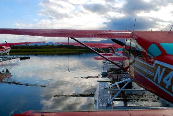 Floatplanes at Lake Hoods wait for sightseeing flights