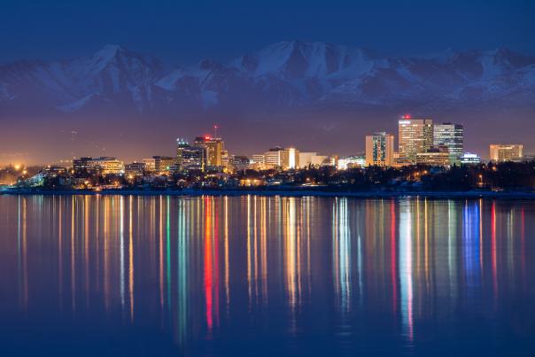 Downtown Anchorage skyline in winter
