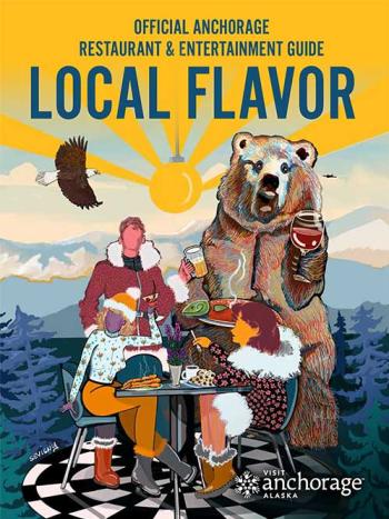 Visit Anchorage, Local Flavor Restaurant Guide cover, 2025 edition.