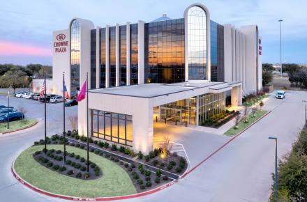 Crowne Plaza Arlington Exterior Evening Drone 2023