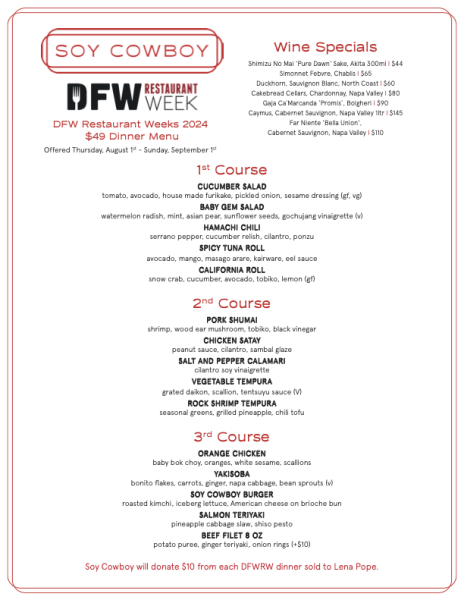 Soy Cowboy menu RW 2024