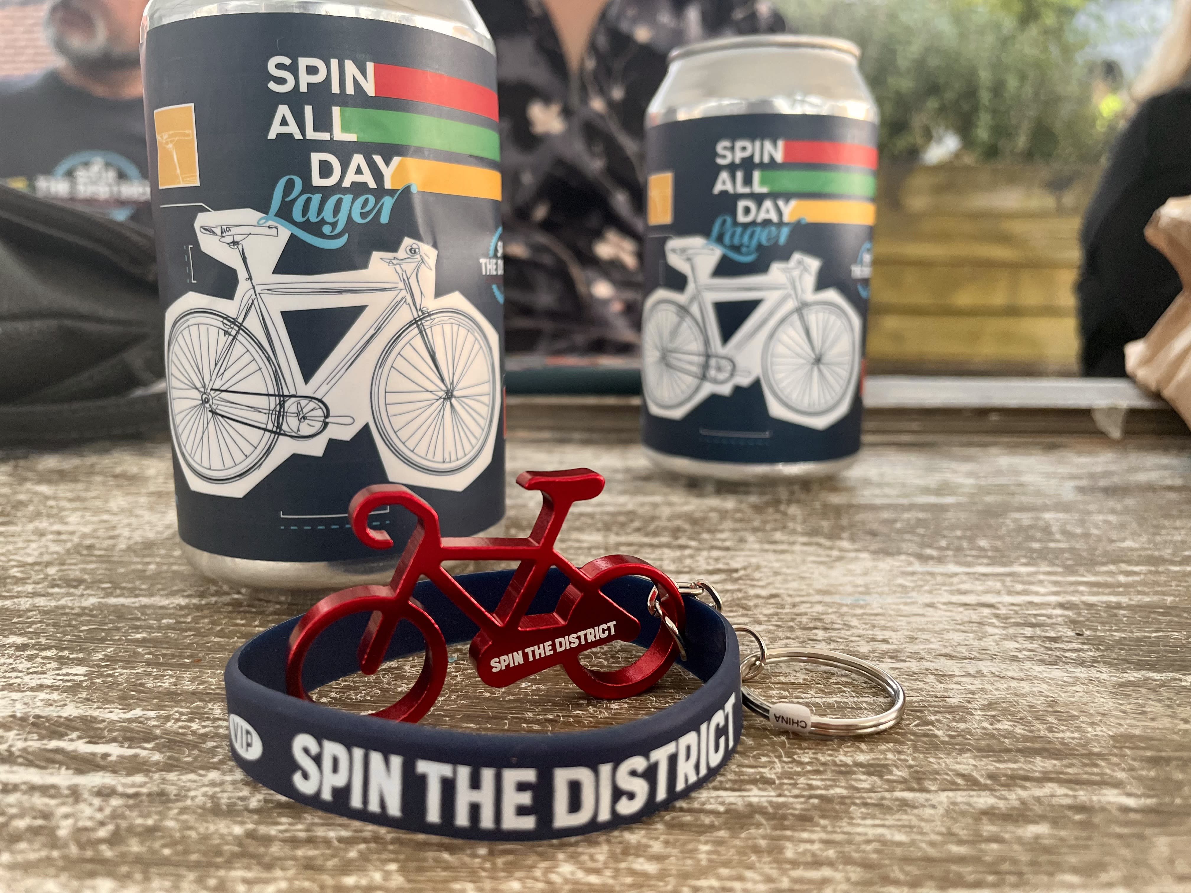 Spin All Day Lager Can & Bike Key Chain