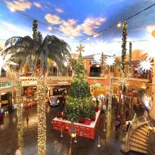 Tropicana's The Quarter ornately decorated for the holidays with a large Holiday Tree on display in the main courtyard.
