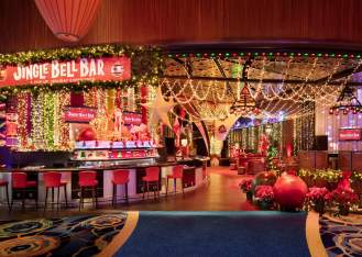 Jingle Bell Bar at Ocean Casino with holiday lights and decor.