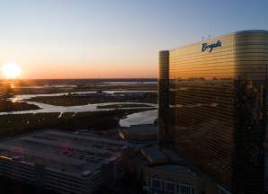 The sun sets over the wetlands behind Borgata Hotel Casino & Spa in Atlantic City, NJ.
