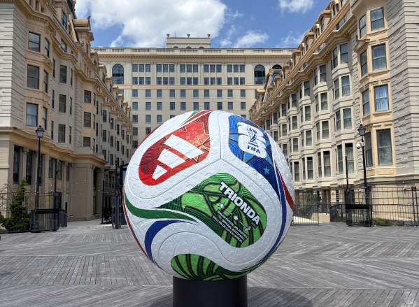 Official 2026 Trionda World Cup Match Ball located in front of The Yard at Bally's Atlantic City