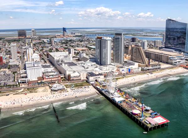 Aerial of Shoreline, Boardwalk, and City