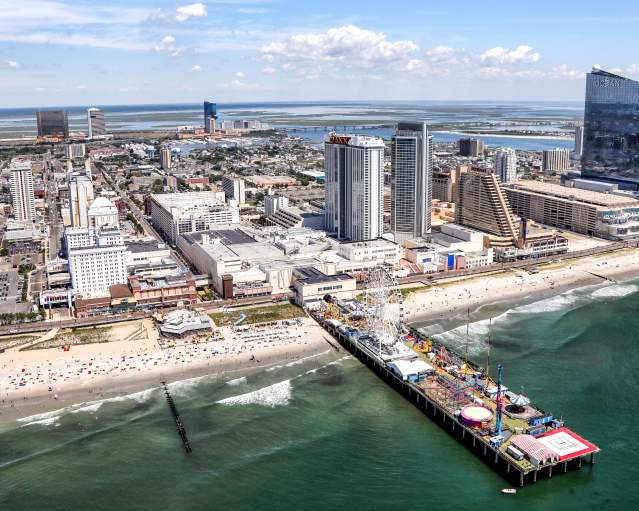 Aerial of Shoreline, Boardwalk, and City