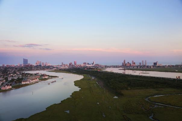 City-Bay Sunset Aerial