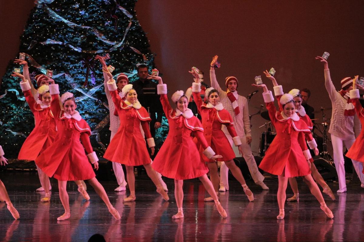 Dancers in festive holiday themed attire perform at AC Ballet's production of Its a Shore Holiday in Atlantic City, NJ.